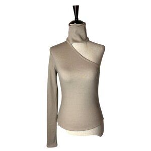 The Range Shirt Women XS Beige Mushroom Mass Rib Knit Carved Turtleneck Top Sexy